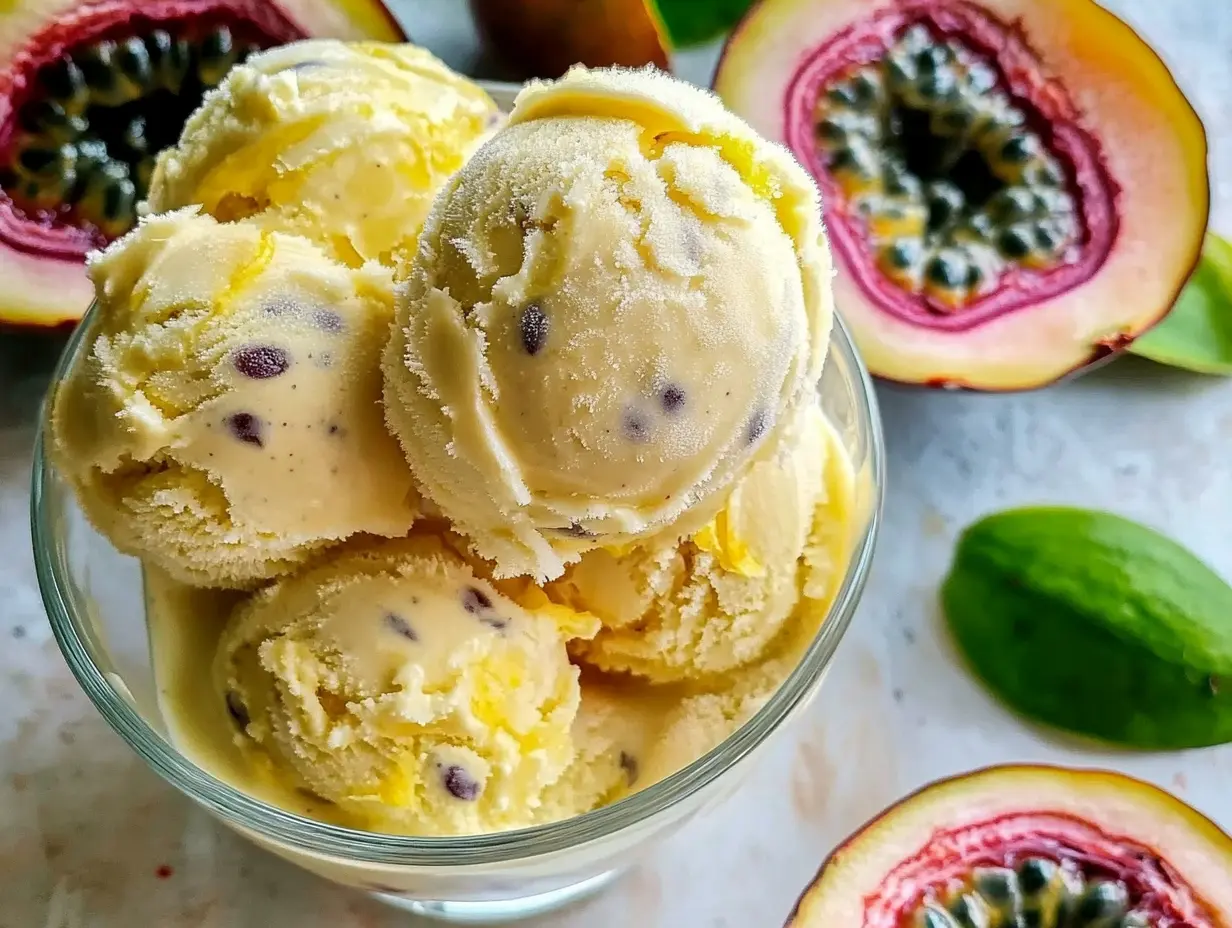 helado tropical, helado de fruta de la pasión, helado casero de maracuyá, postre de maracuyá, receta de helado de maracuyá