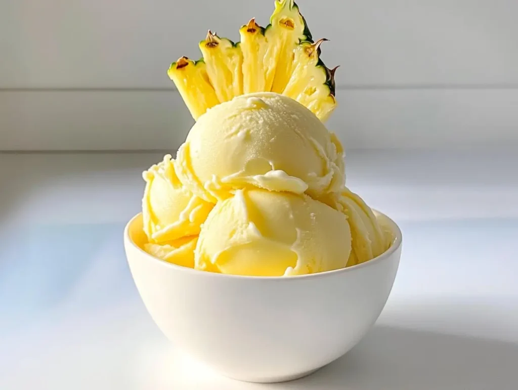 helado tropical, helado casero de piña, postre de piña, helado de frutas tropicales, receta de helado de piña, helado cremoso de piña.